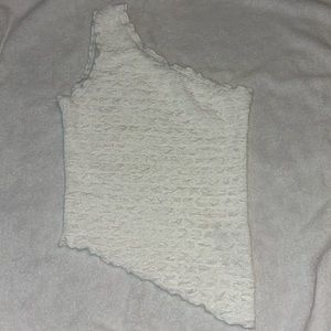 White Asymmetric Hem One-Shoulder Top.